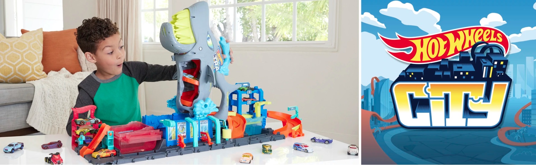 Autodráha Hot Wheels City Color Reveal autoumývačka so žralokom a angličákom 1:64
