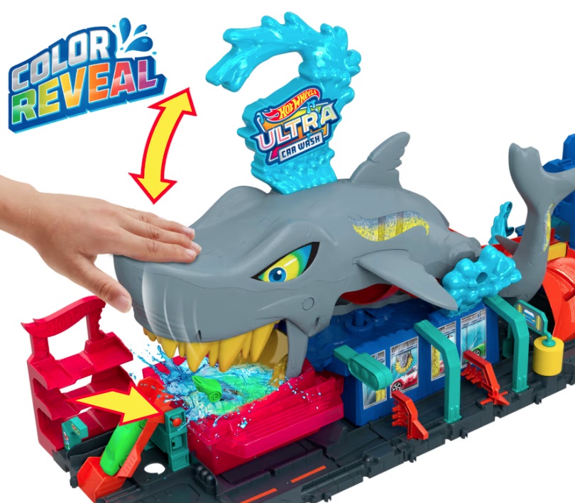 Autodráha Hot Wheels City Color Reveal autoumývačka so žralokom a angličákom 1:64
