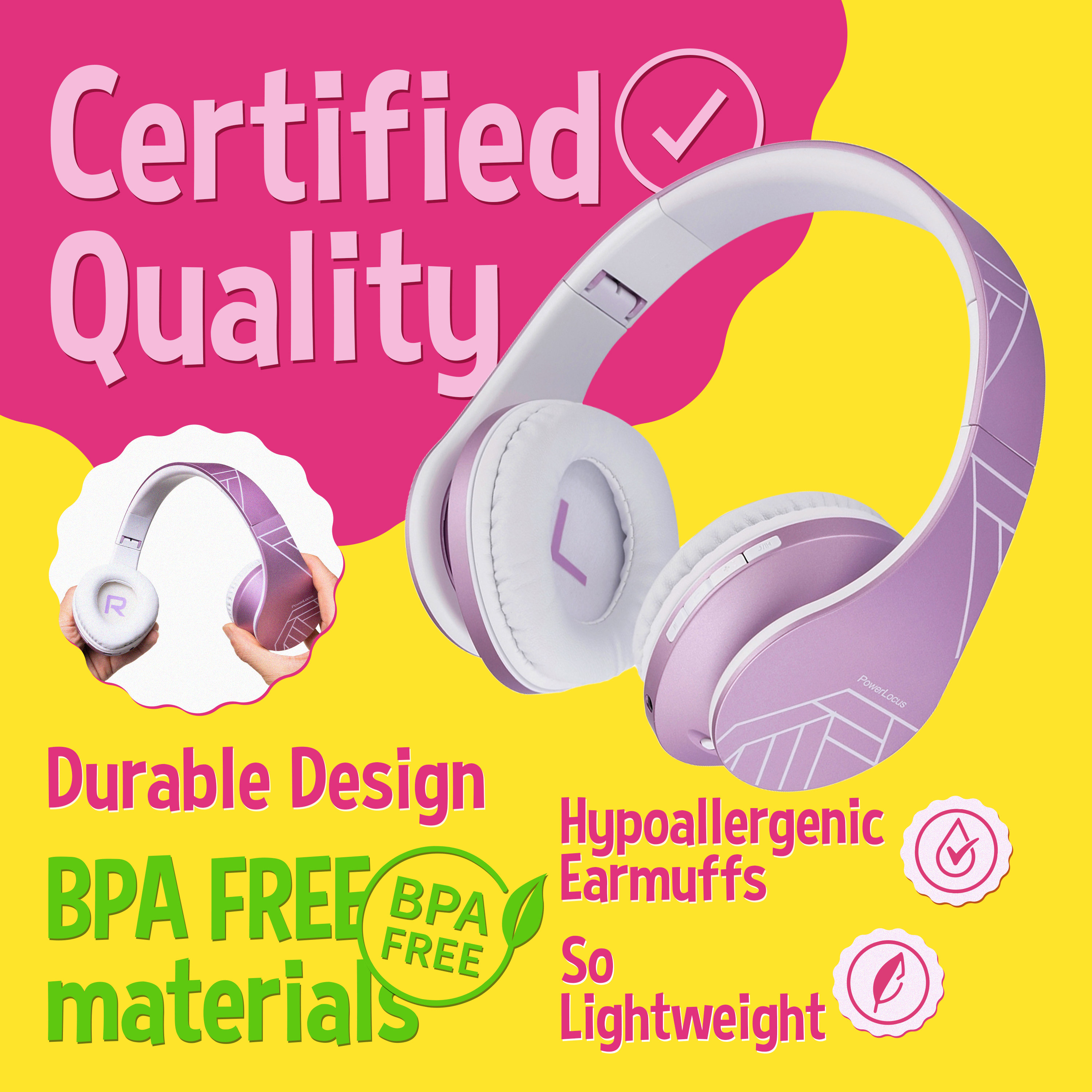 Bezkáblové slúchadlá PowerLocus P2 Kids Purple/White
