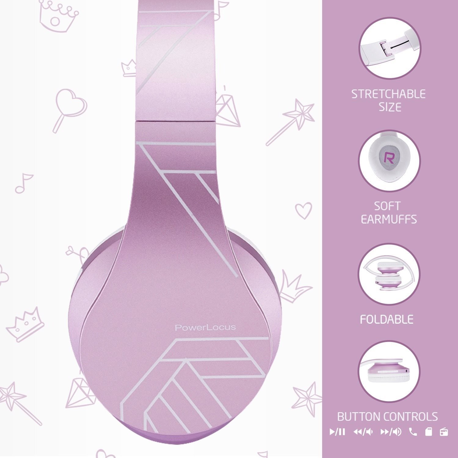 Slúchadlá bez kábla PowerLocus P2 Kids Purple/White