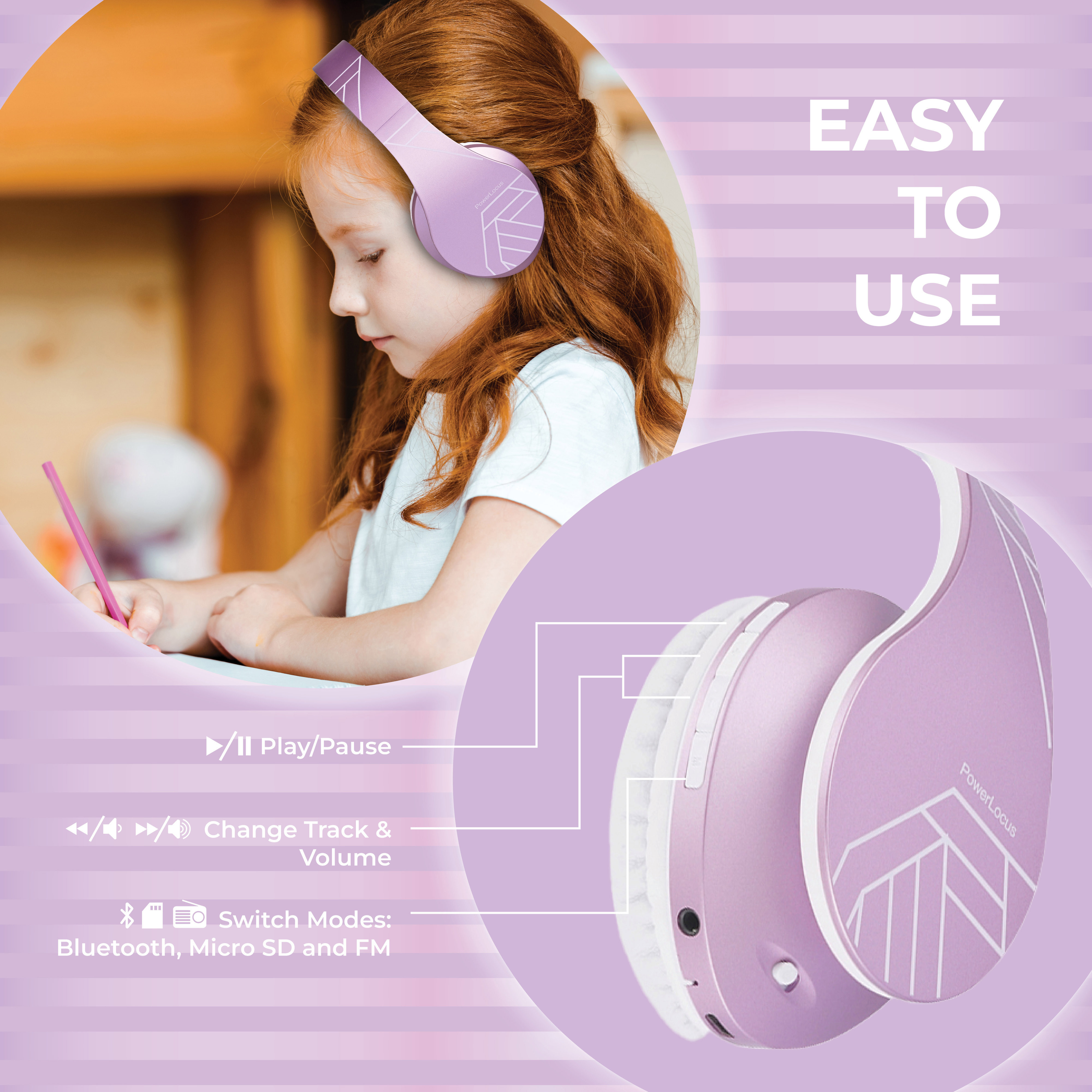 Bezdrôtové slúchadlá PowerLocus P2 Kids Purple/White