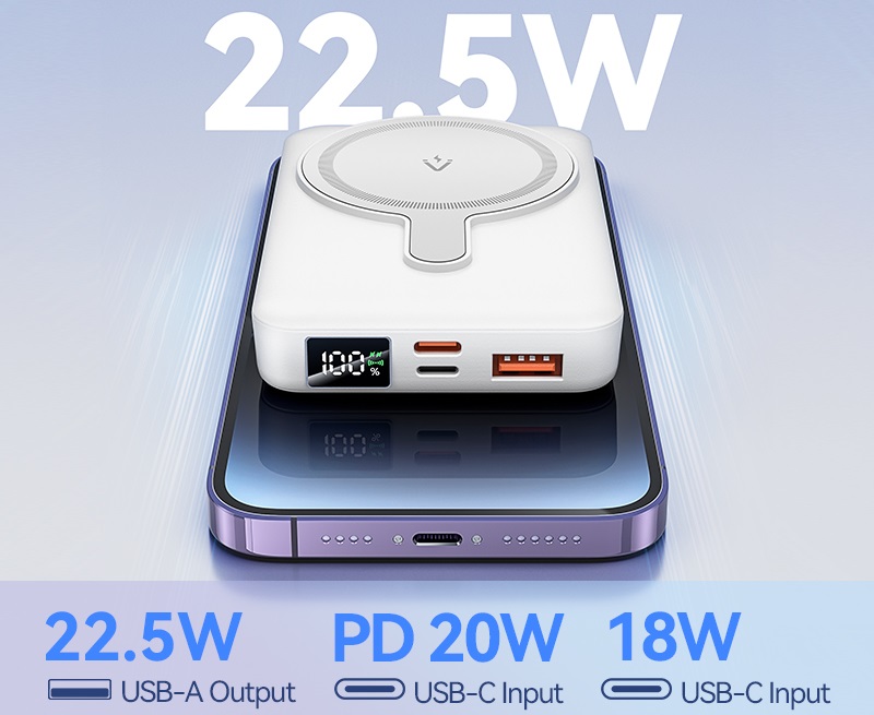 Powerbanka Vention 10000mAh Magnetic Wireless Power Bank 22.5 W Black LED Display Type