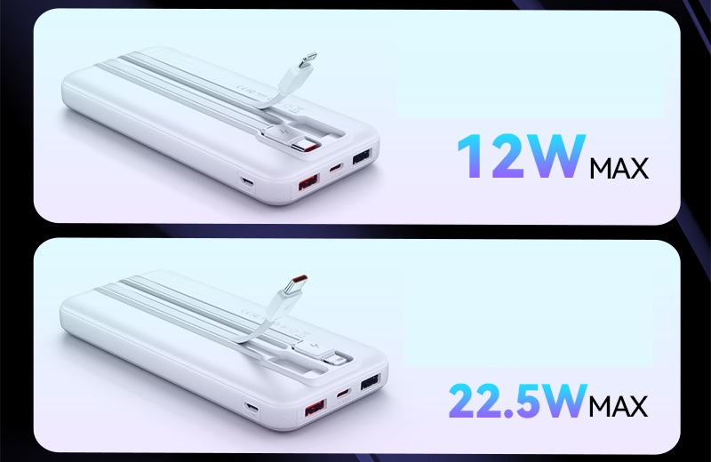 Powerbanka Vention 10000mAh Power Bank s integrovanými USB-C a Lightning Cables 22.5 W Black LED Display Type