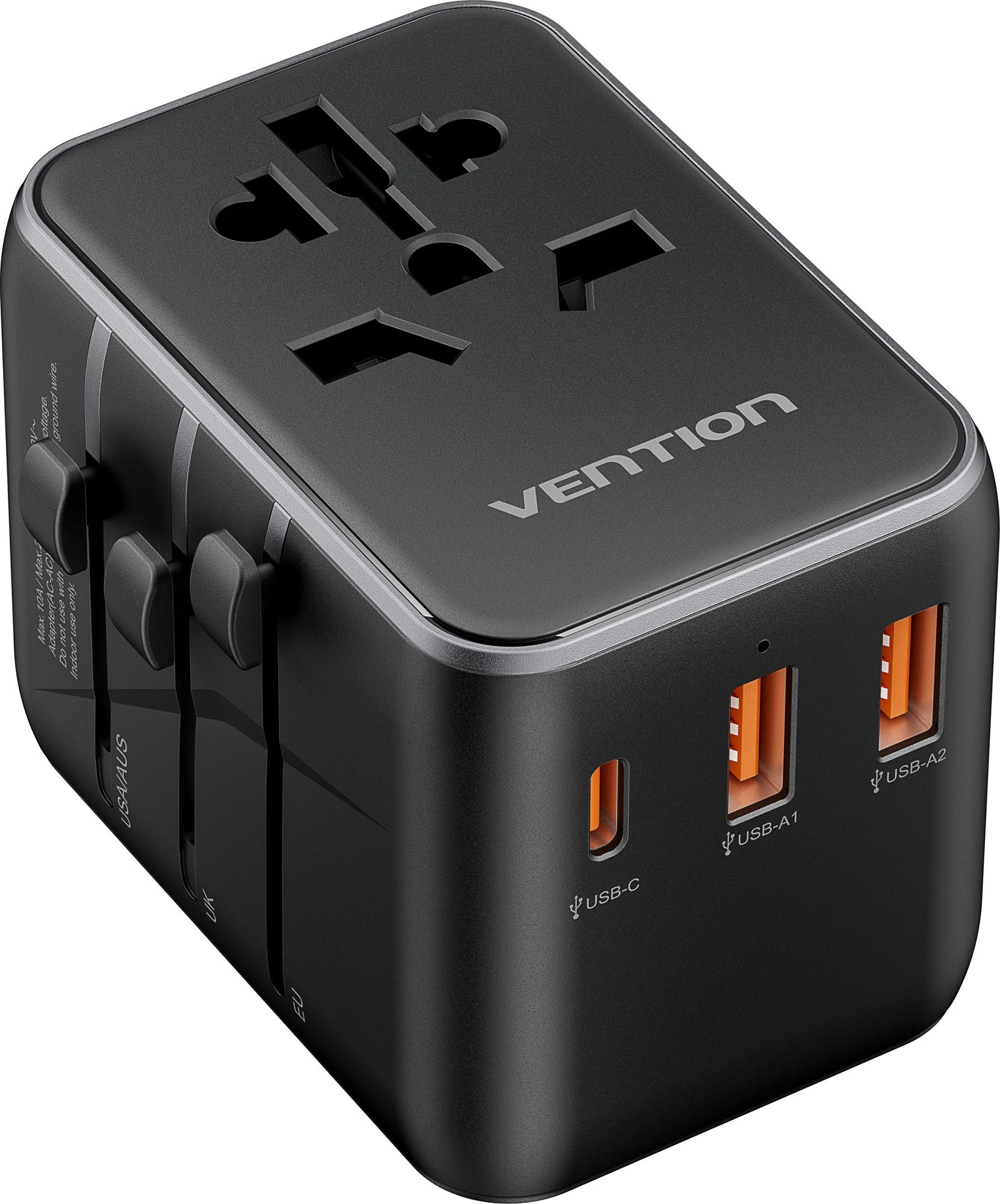 Nabíjačka do siete Vention 3-Port USB (C + A + A) Universal Travel Adapter (20 W/18 W/18 W) Black
