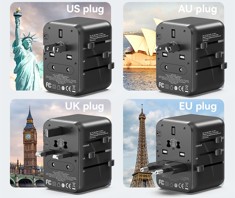 Nabíjačka do siete Vention 3-Port USB (C + A + A) Universal Travel Adapter (20 W/18 W/18 W) Black