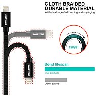 Swissten textilný dátový kábel micro USB 2 m čierny - Dátový kábel
