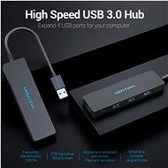 Vention USB HUB 3.0 4-ports 0,15 m Black - USB hub