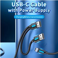 Vention USB 2.0 to USB-C Cable with USB Power Supply 1M Black PVC Type - Dátový kábel