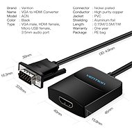 Vention VGA to HDMI Converter with Female Micro USB and Audio Port 0,15 m Black - Redukcia