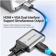 Vention HDMI to HDMI + VGA Converter 0,15 m Gray Metal Type - Redukcia