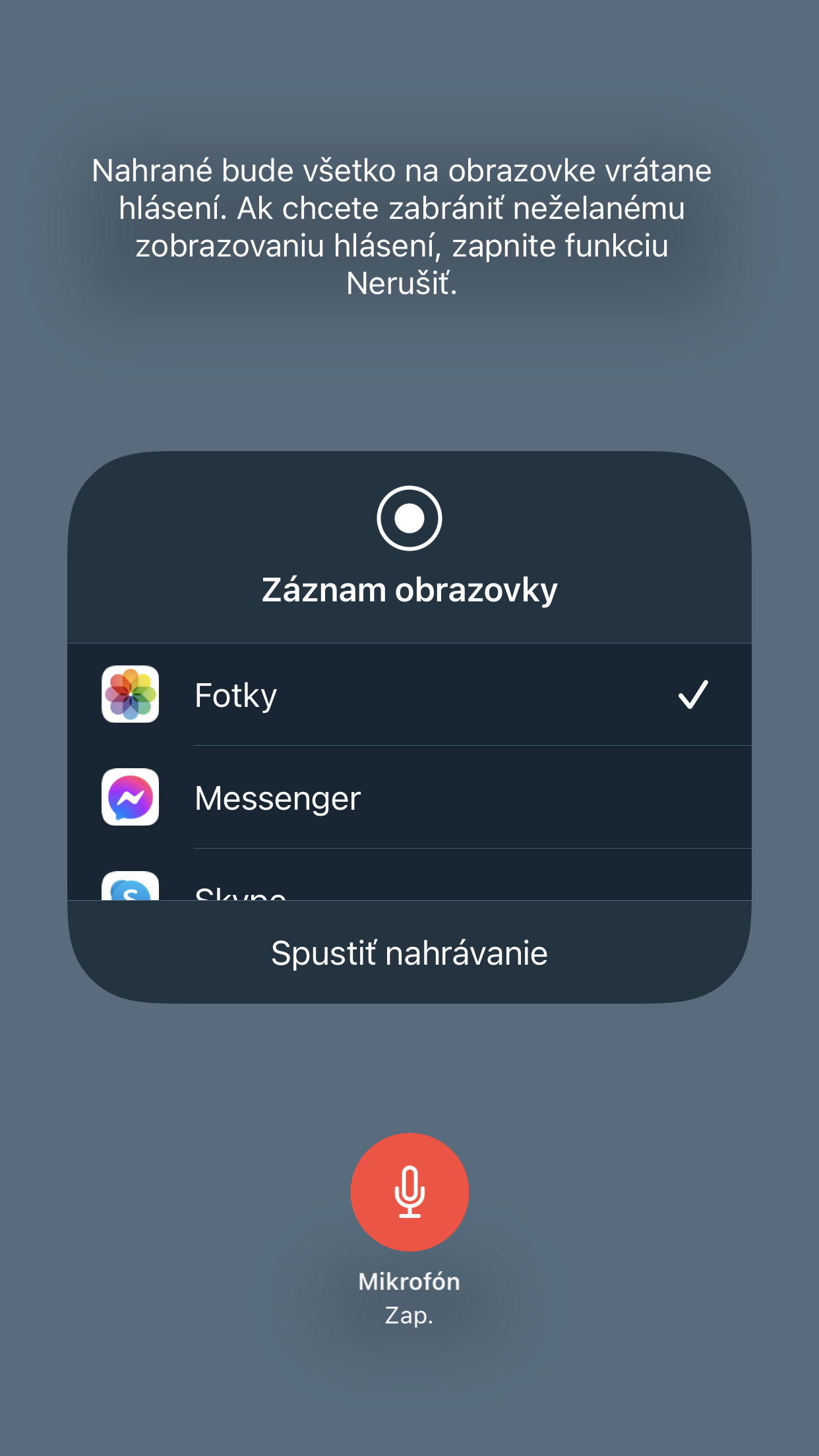 Nahrávanie obrazovky a hovorov na iPhone, nastavenie
