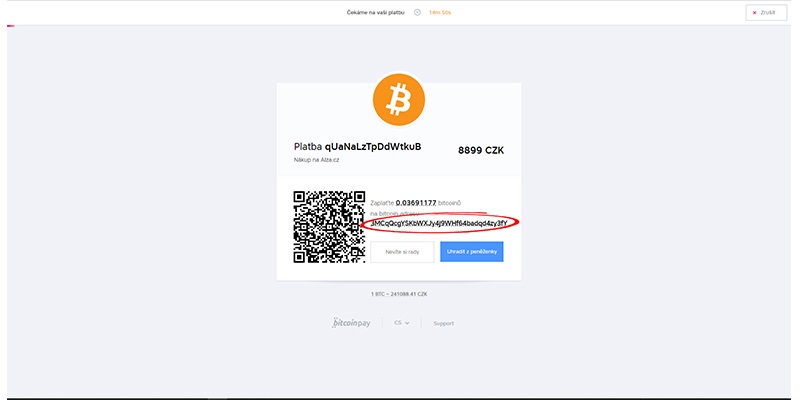 Alza.sk; platba bitcoinom