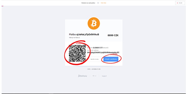 Alza.sk; platba bitcoinmi