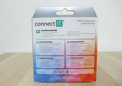 Connect IT True Wireless, zadná strana, balenie