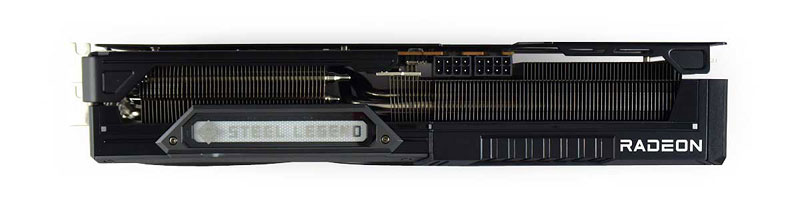 ASRock RX 9070 XT Steel Legend Dark 16G; horná strana 