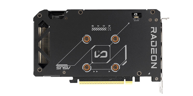 Asus DUAL RX 9060 XT 16G; zadná strana