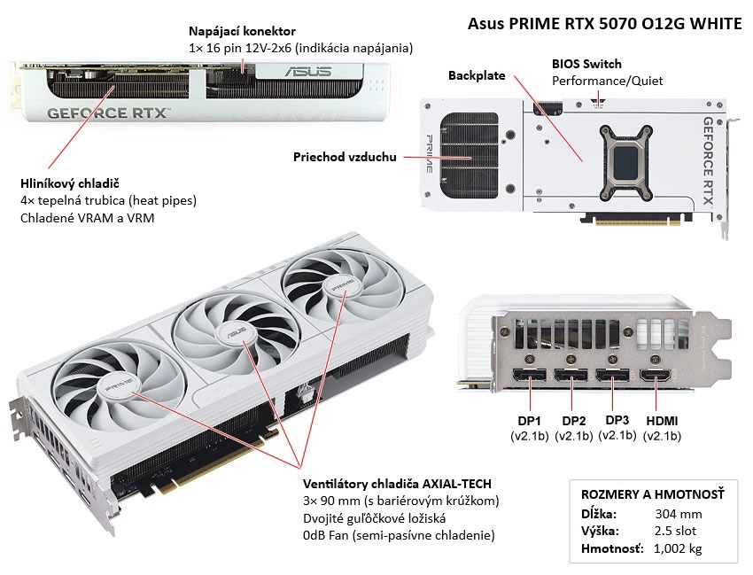 Asus PRIME RTX 5070 O12G WHITE popis