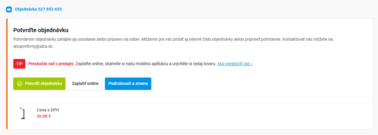 potvrdenie písomnej objednávky