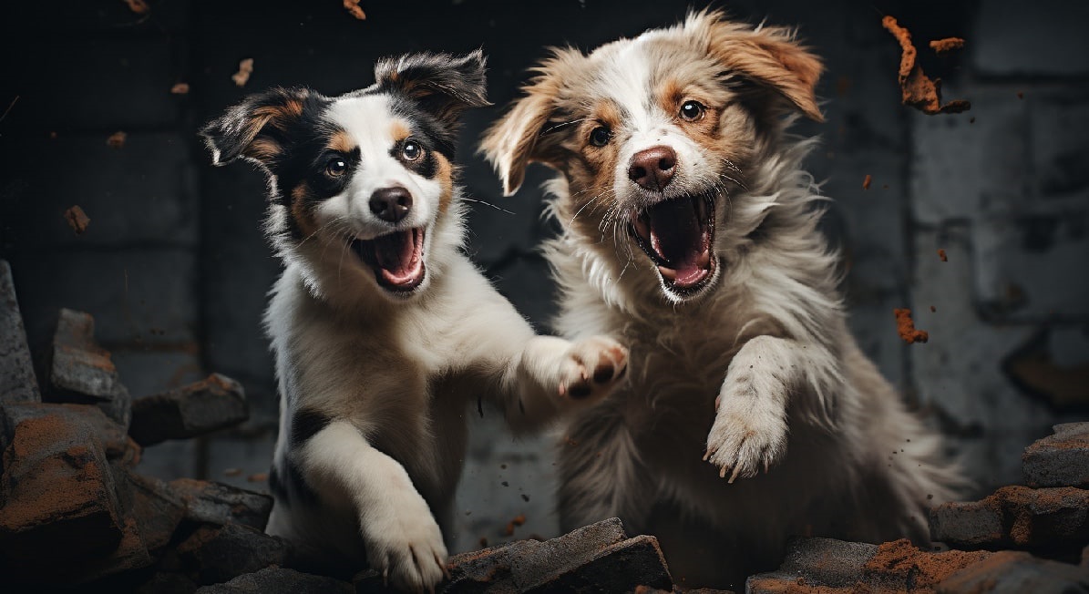 Dve šteňatá. Vygenerované s pomocou Midjourney.