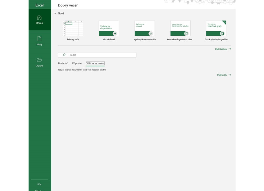 Excel; prvé spustenie