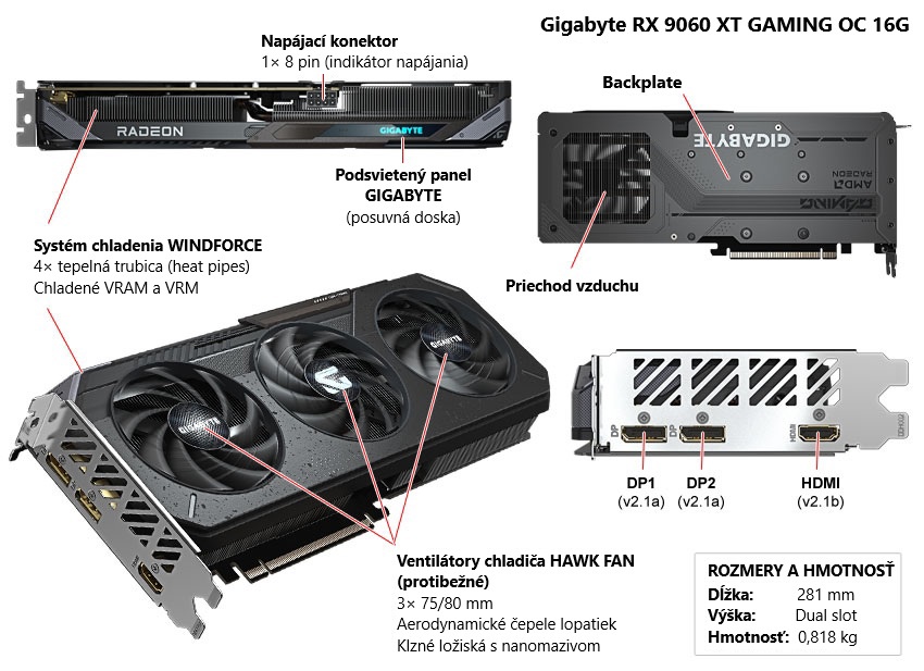 Gigabyte RX 9060 XT GAMING OC 16G popis