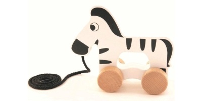 Drevená hračka na ťahanie zebra