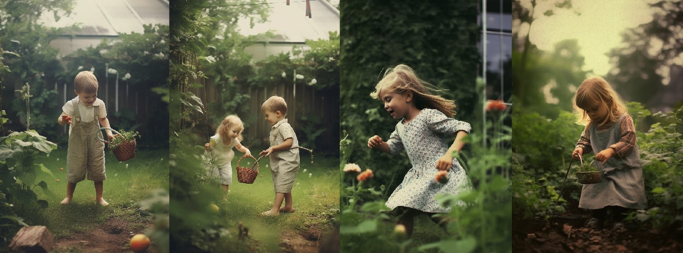 Deti sa hrajú na záhrade. 