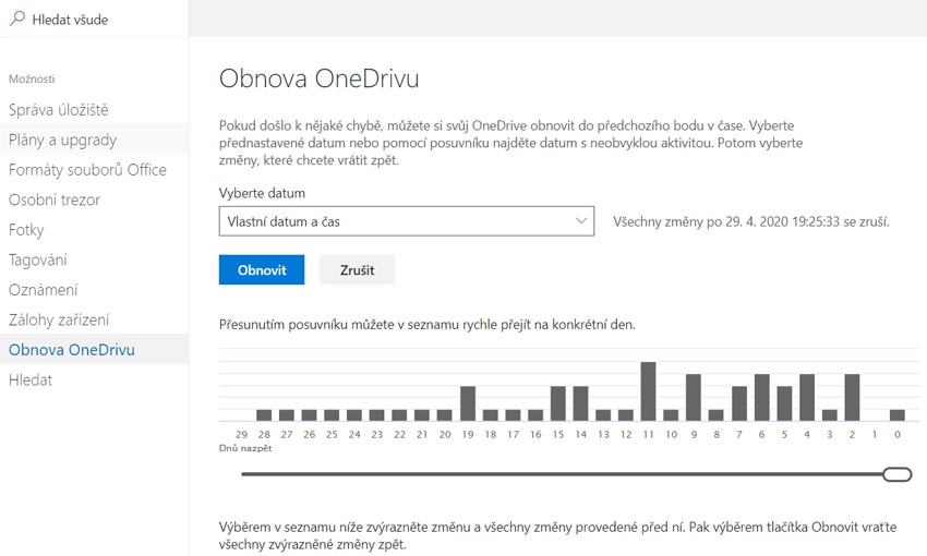 OneDrive; obnova dát