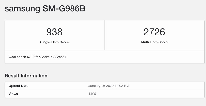 Samsung Galaxy S20, Geekbench skóre