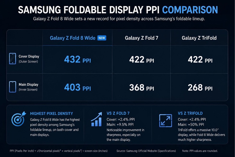 Samsung Galaxy Z Fold8 Wide, jemnosť displeja