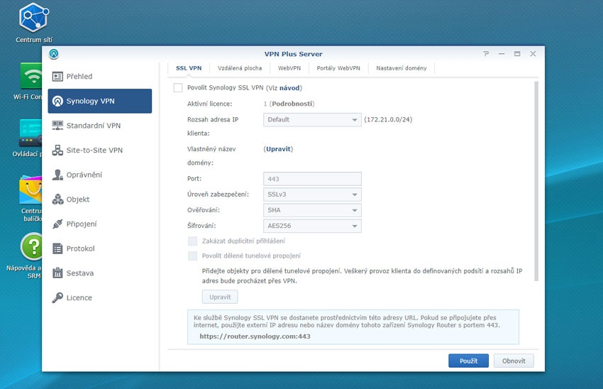 Synology VPN, rozhranie