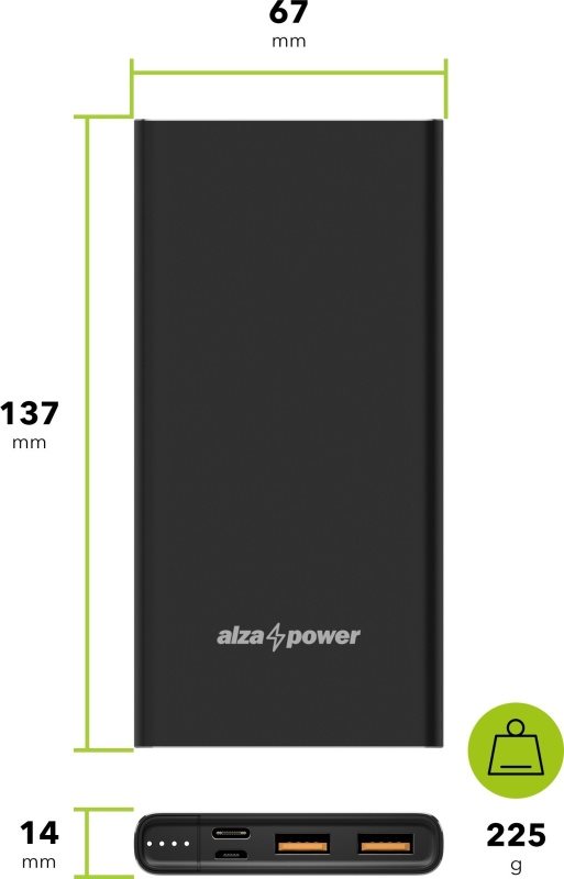 Powerbanka AlzaPower Metal 10000mAh Fast Charge + PD3.0 čierna