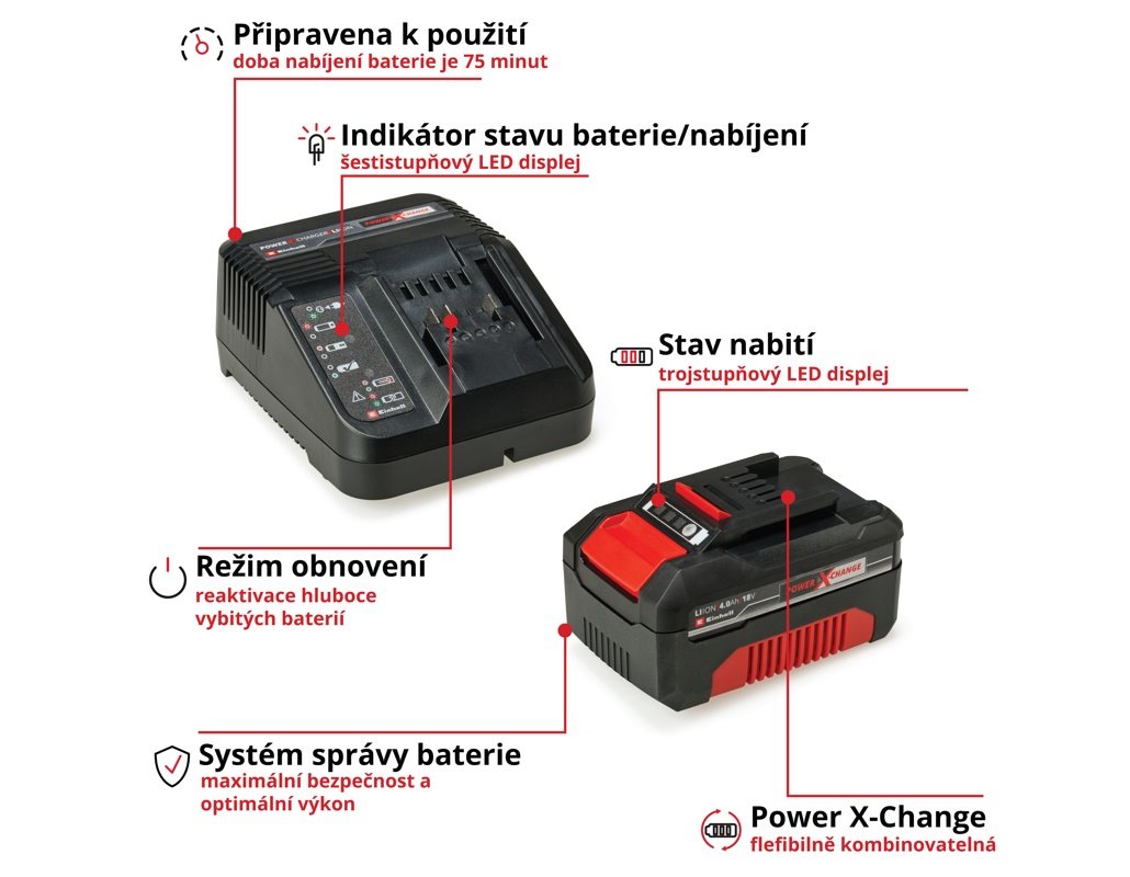 Nabíjačka a náhradná batéria Einhell Starter-Kit Power-X-Change 18 V/4,0 Ah