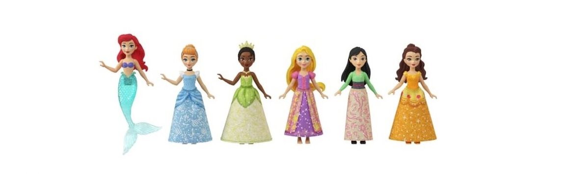 Bábika Disney Princess súprava 6 ks malých bábik na posedení pri čaji