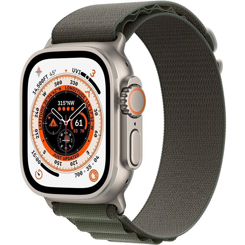 Apple Watch Ultra 49 mm titánové puzdro so zeleným alpským ťahom – Medium - Smart hodinky