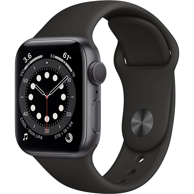 Apple Watch Series 6 44 mm Vesmírne sivý hliník s čiernym športovým remienkom - Smart hodinky