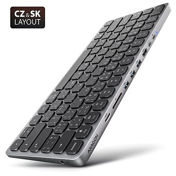 AXAGON HMC-KB-SK Keyboard Hub, USB-C 5 Gb/s, 3× USB-A, HDMI 4k/60 Hz, SD/mSD, audio, PD 100 W