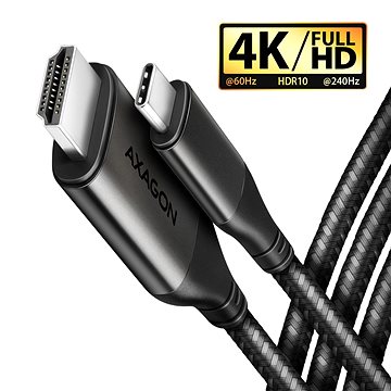 AXAGON RVC-HI2MC, USB-C -> HDMI 2.0 cable 1.8 m, 4K/60Hz HDR10, metal case, braided