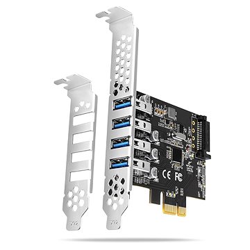 AXAGON PCEU-43RS, 4× USB 3.2 Gen 1 port, 5 Gbps, PCIe card, DUAL power, SP & LP