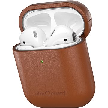 AlzaGuard Genuine Leather Case na AirPods 1. a 2. generácie sedlovo-hnedé