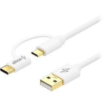 AlzaPower AluCore 2 in1 USB-A to Micro USB/USB-C 2 m biely