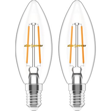 AlzaPower LED 6-55 W, E14, 2 700 K, Filament, súprava 2 ks