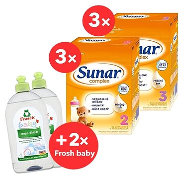 Sunar Complex 2 (3× 600 g) Sunar Complex 3 (3× 600 g) + 2× FROSCH Baby Umývací prostriedok 500 ml - Dojčenské mlieko