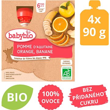BABYBIO, Jablko, pomaranč, banán, 4× 90 g - Príkrm