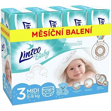 LINTEO Baby Prémium MIDI (5 – 9 kg) 216 ks