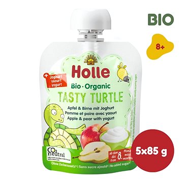 HOLLE Tasty Turtle bio detské ovocné pyré s jogurtom 5× 85 g - Kapsička pre deti