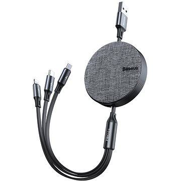 Baseus Fabric 3-in-1 Flexible Cable USB-C + Lightning + micro USB 1,2 m grey - Dátový kábel