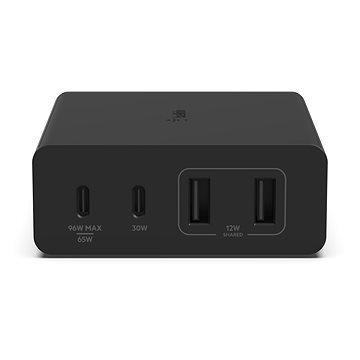 Belkin Boost Charge PRO 108W 4-Ports USB GaN Desktop Charger (Dual C and Dual A) and 2m Cord, Black