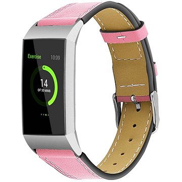 BStrap Leather Italy na Fitbit Charge 3/4 pink, veľkosť L