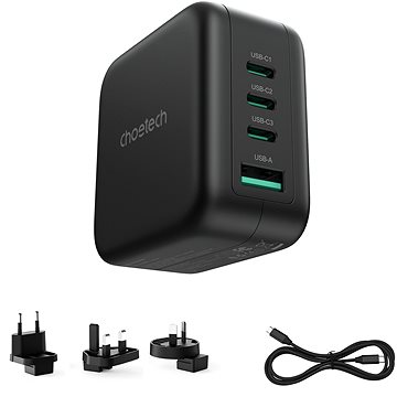 ChoeTech PD 70 W GaN 3× USB-C+1× USB-A Multiple Plugs Charger + cable (US/EU/UK/AU)